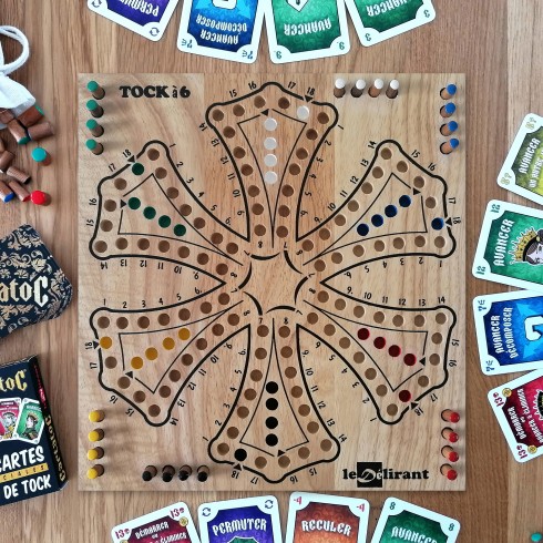 Jeu de tock plateau réversible 4 et 6 joueurs en bois d'hévéa + Cartatoc