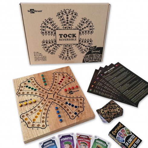 Jeu de tock réversible 4 et 6 joueurs en bois d'hévéa, écoresponsable aux normes CE.