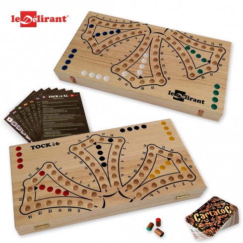 Jeu de toc tock 6 joueurs taille XL en bois massif d'hévéa, fabrication artisanale.