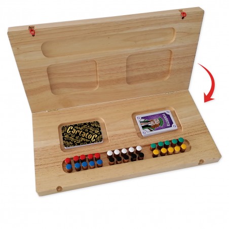 Jeu de toc tock 6 joueurs taille XL en bois massif d'hévéa, fabrication artisanale.