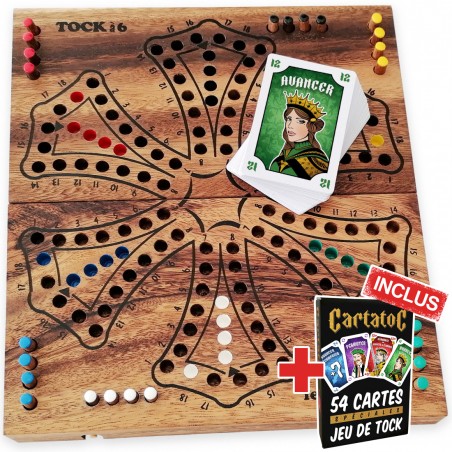 Jeu de Toc Tock 6 joueurs, jeu de société familial en bois massif + Cartatoc LEDELIRANT