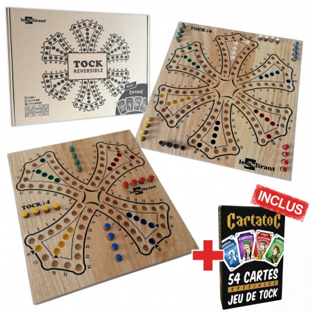 Jeu de tock plateau réversible 4 et 6 joueurs en bois d'hévéa + Cartatoc