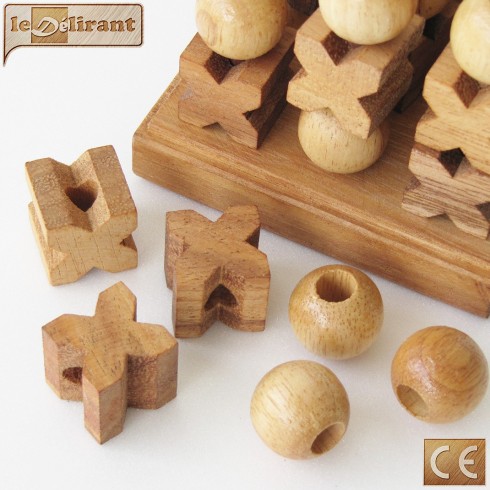 Tic Tac Toe 3D - Morpion 3 dimensions en bois massif d'acacia -  LEDELIRANT