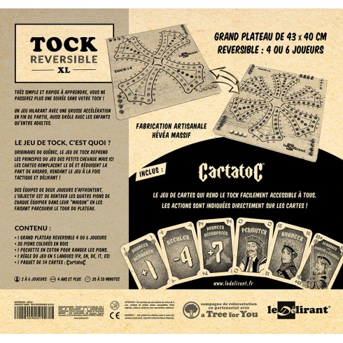 Jeu de Tock XL 4 et 6 joueurs plateau reversible Cartatoc Bois hévéa