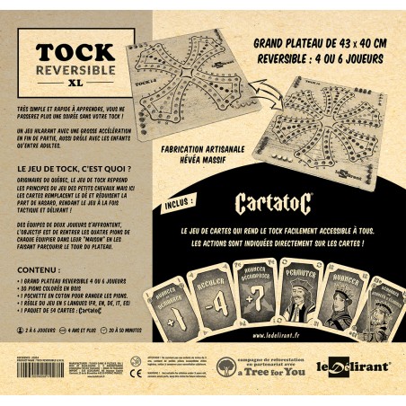Jeu de Tock XL 4 et 6 joueurs plateau reversible Cartatoc Bois hévéa
