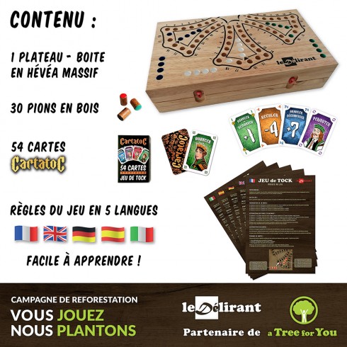 Jeu de Toc Tock 6 4 joueurs, jeu de société familial en bois massif d'hévéa.