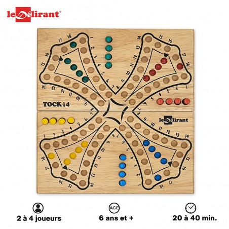 Jeu de Tock 4 joueurs en bois d'hévéa + CartatoC ledelirant tac tik