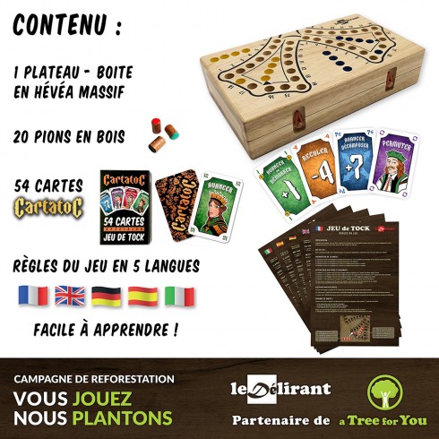 Jeu de Tock 4 joueurs en bois d'hévéa + CartatoC ledelirant tac tik