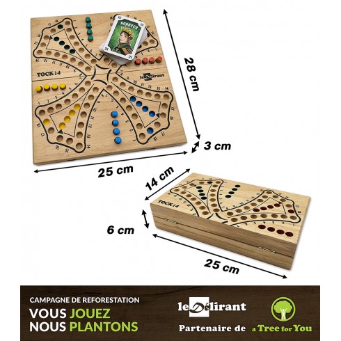 Jeu de Tock 4 joueurs en bois d'hévéa + CartatoC ledelirant tac tik