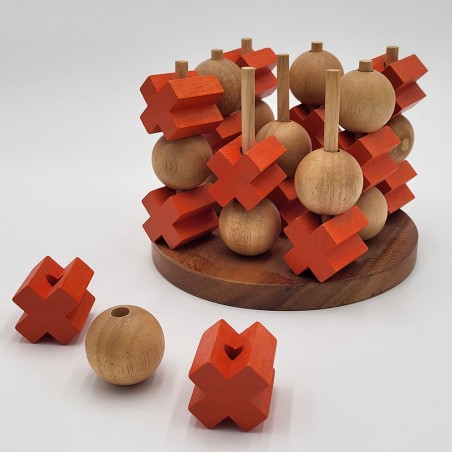 Tic Tac Toe 3D Couleur - Format XL- Morpion en 3 dimensions - En Bois Massif - LEDELIRANT