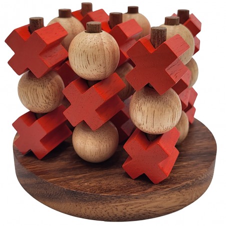 Tic Tac Toe 3D Morpion 3 dimensions couleur orange et bois acacia et hévéa - format L -  LEDELIRANT
