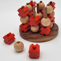 Tic Tac Toe 3D Morpion 3 dimensions couleur orange et bois acacia et hévéa - format L -  LEDELIRANT 2