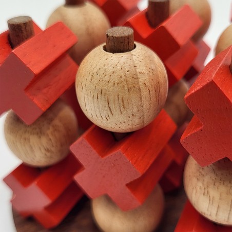 Tic Tac Toe 3D Morpion 3 dimensions couleur orange et bois acacia et hévéa - format L -  LEDELIRANT