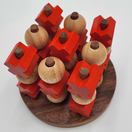 Tic Tac Toe 3D Morpion 3 dimensions couleur orange et bois acacia et hévéa - format L -  LEDELIRANT