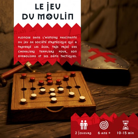 Jeu du Moulin en bois massif artisanal – Marelle traditionnelle durable