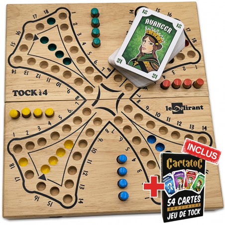 Jeu de Tock 4 joueurs en bois d'hévéa + CartatoC ledelirant tac tik