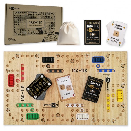 jeu de Tac Tik en bois, jeu de société familial hévéa marque française Ledelirant