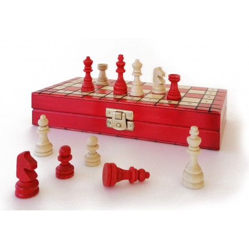 Échiquiers Pliables 20×20 cm en Bois – Format Voyage – Rouge