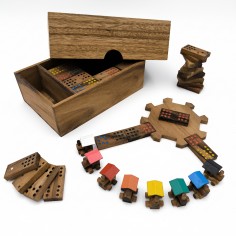 Coffret en bois massif d'acacia ouvert - jeu Train Mexicain LEDELIRANT