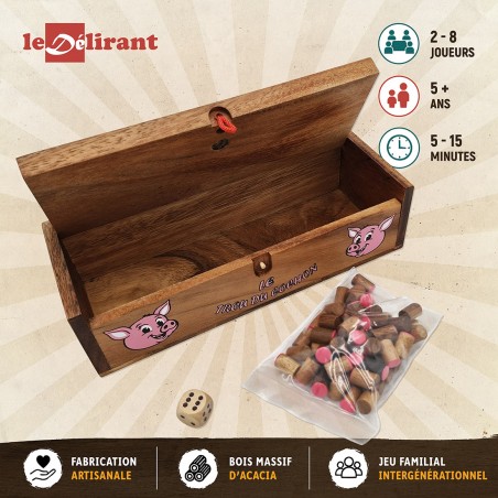 Le Trou du Cochon XL – Jeu d’Ambiance en Bois Massif | Jeu de Dés Familial & Apéro | Fabrication Artisanale | LEDELIRANT
