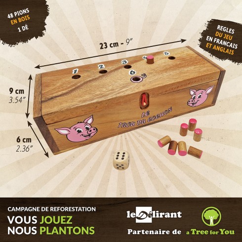 Le Trou du Cochon XL – Jeu d’Ambiance en Bois Massif | Jeu de Dés Familial & Apéro | Fabrication Artisanale | LEDELIRANT