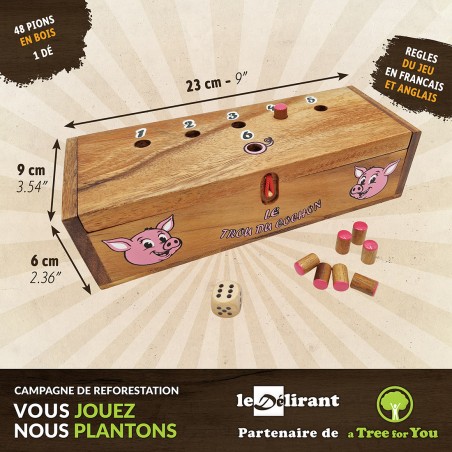 Le Trou du Cochon XL – Jeu d’Ambiance en Bois Massif | Jeu de Dés Familial & Apéro | Fabrication Artisanale | LEDELIRANT