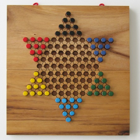 Jeu de dames chinoises en bois massif, pliable, jeu de voyage, fabrication artisanale.