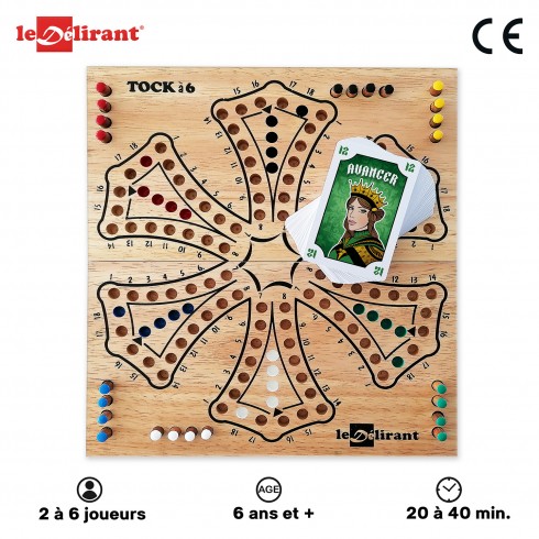 Jeu de Toc Tock 4 6 joueurs avec cartatoc , jeu de société familial en bois massif d'hévéa.