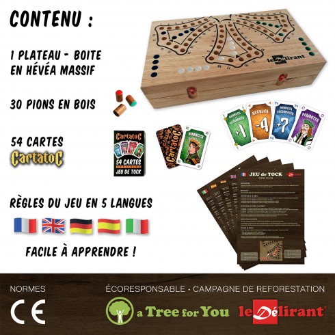 Jeu de TAC TIK de 2 à 6 joueurs à partir de 7 ans, jeu de société familial,  fabrication artisanale éco-responsable en bois massif d'Hévéa. -  France